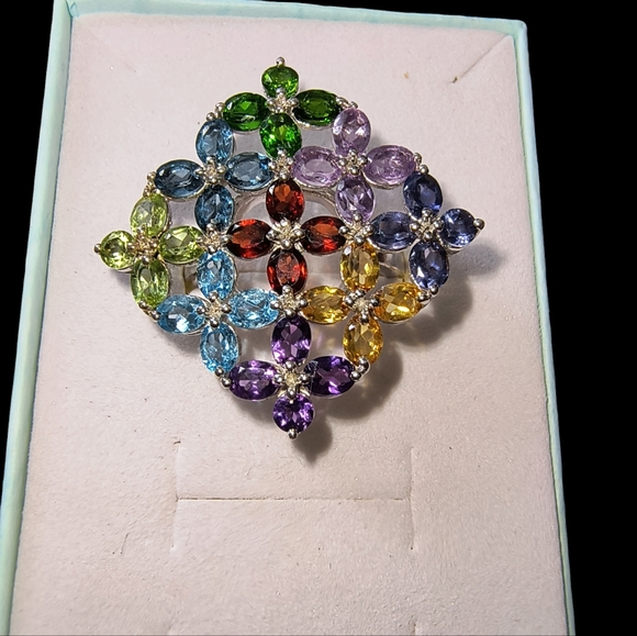 Multi Gemstone & Sterling Silver Large Cocktail Ring Size 8 - Picture 4 of 14